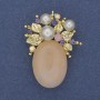 Accent Brooch Pendant Rose Quartz Rhinestones Faux Pearls Gold-Tone Metal 40x30mm+