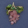 Brooch Pendant Grapes with Cat's Eye Beads and Green Enamel Gold-Tone Metal 36x40mm