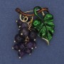 Brooch Pendant Grapes with Amethyst Beads and Green Enamel, Gold-toned Metal 36x40mm
