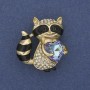 Brooch Pendant Raccoon White Rhinestones Crystal Heart Gold-Tone Metal 32x30mm+