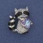 Brooch Pendant Raccoon White Rhinestones Crystal Heart Silver-Tone Metal 32x30mm+