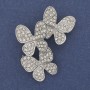 Brooch Pendant Butterflies White Rhinestones Silver-Tone Metal 44x33mm