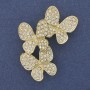 Brooch Pendant Butterflies White Rhinestones Gold-Tone Metal 44x33mm