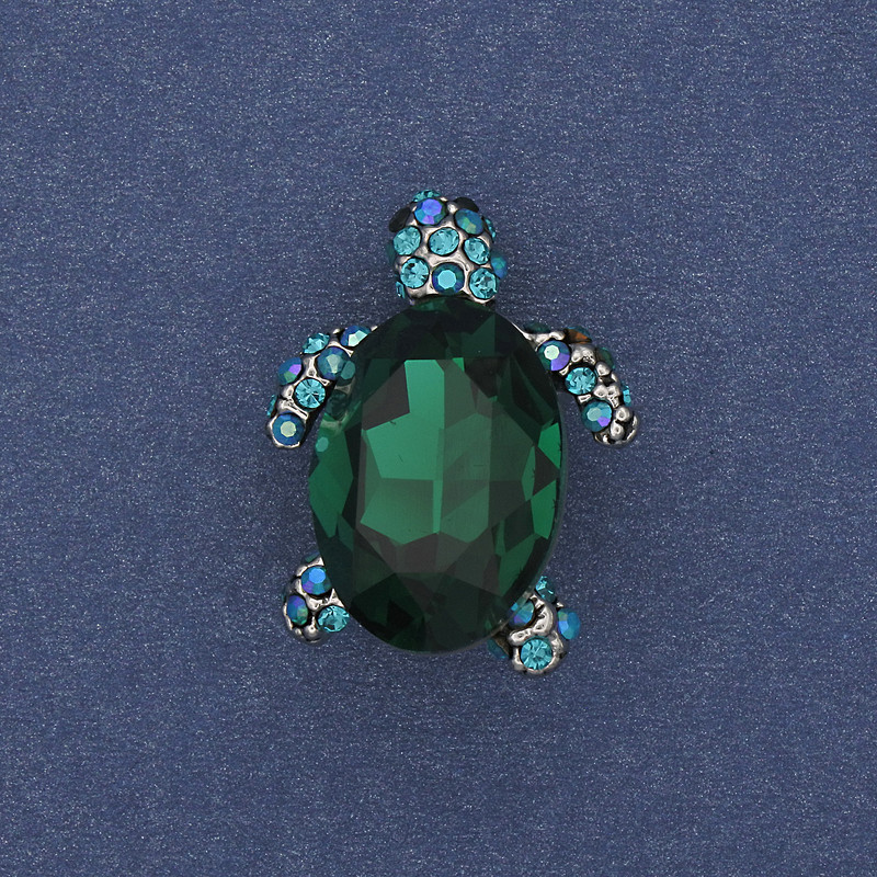 Brooch-pendant Turtle green crystal silver-coloured metal 24×18mm+