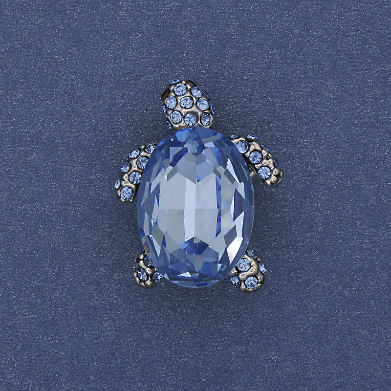 Brooch Pendant Turtle with Blue Crystal Silver-toned Metal 24×18mm+