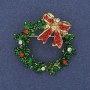 Brooch Pendant Christmas Wreath Enamel with Crystals Gold-tone Metal 36mm+