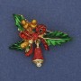 Brooch Pendant New Year Branch with Bow and Bell Enamel Crystals Gold-Tone Metal 44x30mm+