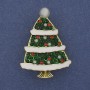 Brooch Pendant Christmas Tree Green and White Enamel with Crystals Pearl Gold-toned Metal 40x30mm +