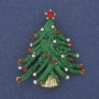 Brooch Pendant Christmas Tree Green Enamel with Crystals Gold-toned Metal 43x37mm +
