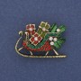 Brooch 'New Year Sleigh' colourful enamel rhinestones gold-tone metal 35×24 mm +