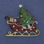 Brooch Christmas Sledge in Colour Enamel with Crystals Silver Metal 42×39mm +