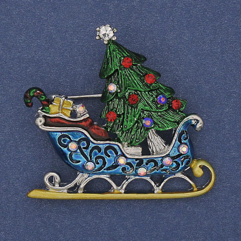 Brooch 'New Year Sani' colourful enamel and crystals silver-tone metal 42×39mm +
