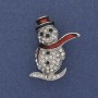 Brooch Snowman enamel white rhinestones silver metal 32x22mm +