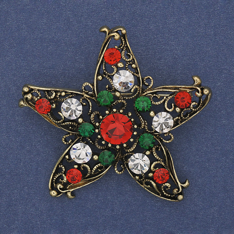 Brooch Christmas Star with Crystals Gold-toned Metal 50mm +