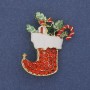 Brooch Pendant Christmas Boot Enamel Red Rhinestones Gold-Tone Metal 38×28mm +