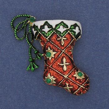 Brooch 'New Year Boot' enamelled golden metal 45×34mm +