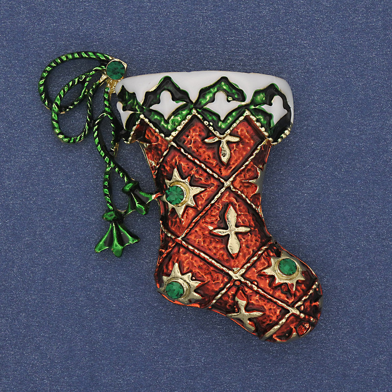 Brooch 'New Year Boot' enamelled golden metal 45×34mm +