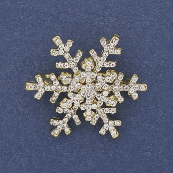 Brooch Pendant Christmas Snowflake with white crystals and golden metal 34mm +