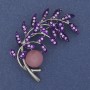 Twig Brooch Pink Cat's Eye Purple Rhinestones Silver-Tone Metal 54x46mm +