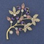 Twig Brooch, multicolour rhinestones, pearl, gold-tone metal 60x42mm+