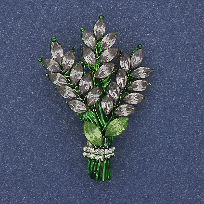 Twig Brooch, pale purple and white rhinestones, gold-tone metal 43x29mm+