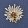Flower Brooch Pendant, White & Yellow Enamel, Rhinestones, Gold-Tone Metal, 38mm +