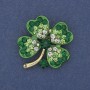 Clover Brooch Pendant, White & Green Rhinestones, Gold-Tone Metal, 31x36mm +