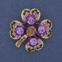 Clover Brooch Pendant, Purple Rhinestones, Gold-Tone Metal, 35mm +