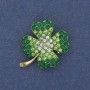 Clover Brooch Pendant, White & Green Rhinestones, Gold-Tone Metal, 28x24mm +