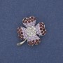 Clover Brooch Pendant, White & Purple Rhinestones, Silver-Tone Metal, 28x24mm +