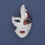 Mask Brooch White Black Red Enamel Silver-Tone Metal 40x23mm+