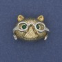 Brooch pendant Cat in glasses with green crystals golden metal 29×21mm+