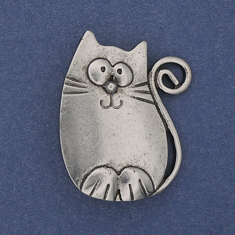 Brooch Pendant Cat Silver Metal 37x29mm+