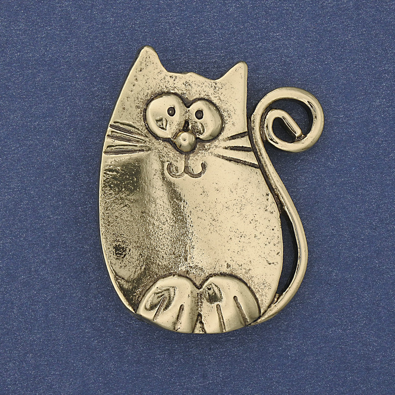 Brooch Pendant Kitty Golden Metal 37×29mm+