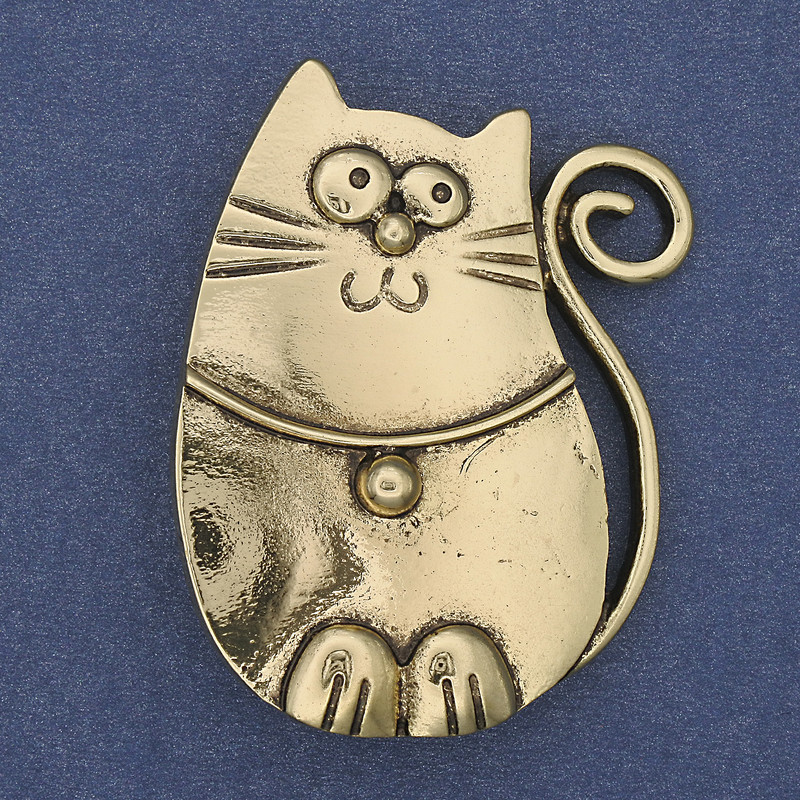 Brooch Pendant Cat Golden Metal 45x33mm+