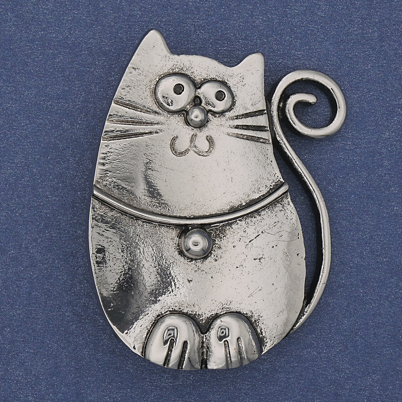 Brooch Pendant Cat Silver Tone 45x33mm+
