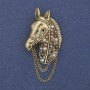 Brooch Horse Crystals Pearls Golden Chain 46x29mm+