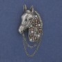 Brooch Horse with Rhinestones and Pearls Silver Metal 46x29mm+