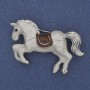 Brooch Pendant Horse White Enamel Silver-Coloured Metal 46x28mm+