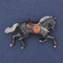 Brooch Horse Grey Enamel with White Crystals Gold-toned Metal 50x32mm+