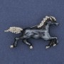 Brooch Horse coloured enamel white crystals silver-tone metal 50x32mm+
