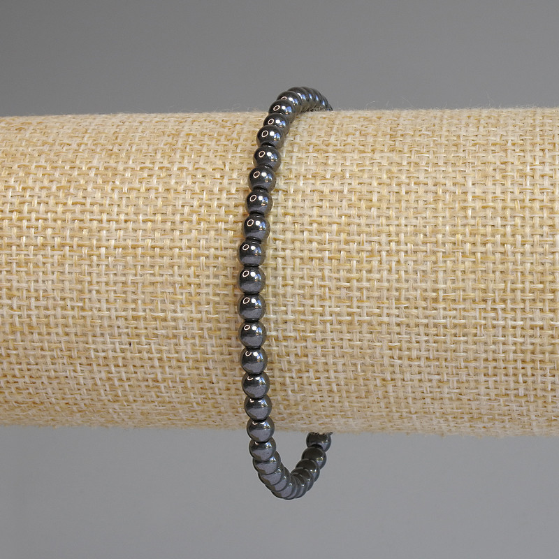 Hematite Bead Bracelet 4mm smooth round, 18cm long, elastic