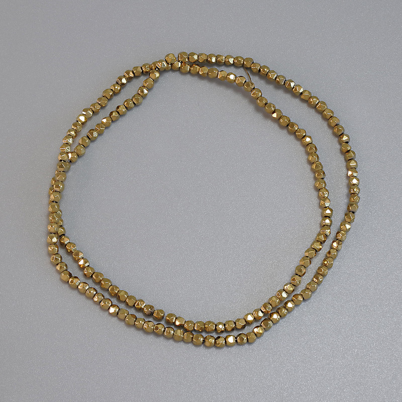 Hematite Beads Gold Colour 2x2mm Faceted on a Thread, 38cm+ Length