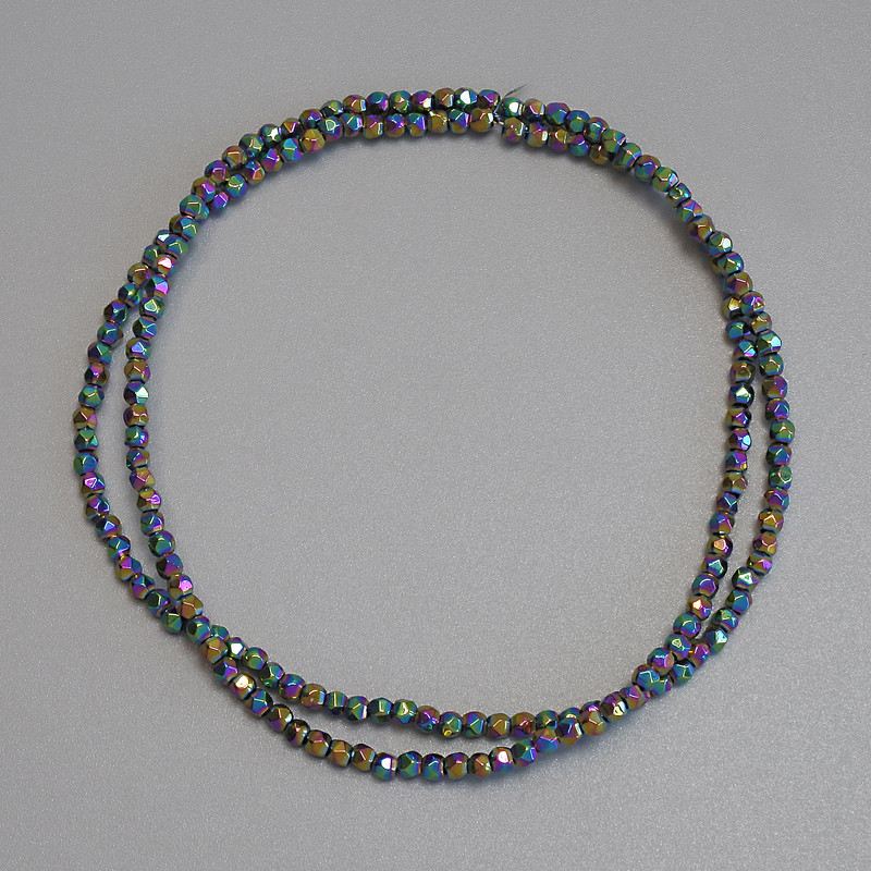 Rainbow Hematite Beads 2x2mm Multicolour facets on thread, 38cm length