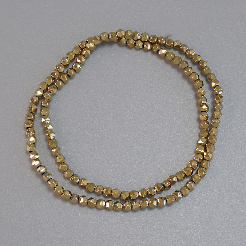 Hematite Beads Golden Multfaceted 3x3mm+ on Thread, Length 38cm+