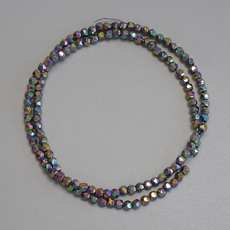 Hematite Rainbow Beads, Faceted 3x3mm+- on monofilament, 38cm+ length