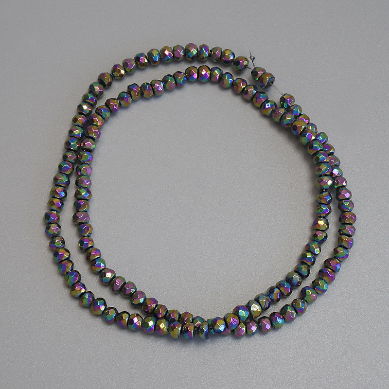 Rainbow Hematite Beads Faceted Rondelle 4×3mm on a thread, 38cm length