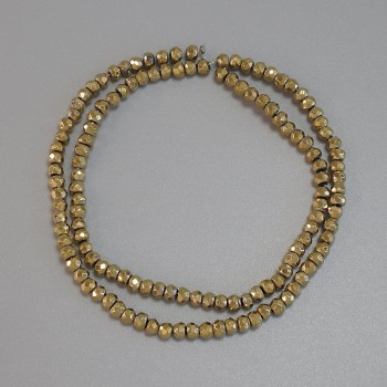 Hematite Beads Gold Colour Faceted Rondelle 4x3mm+- on Thread, 38cm+ Length