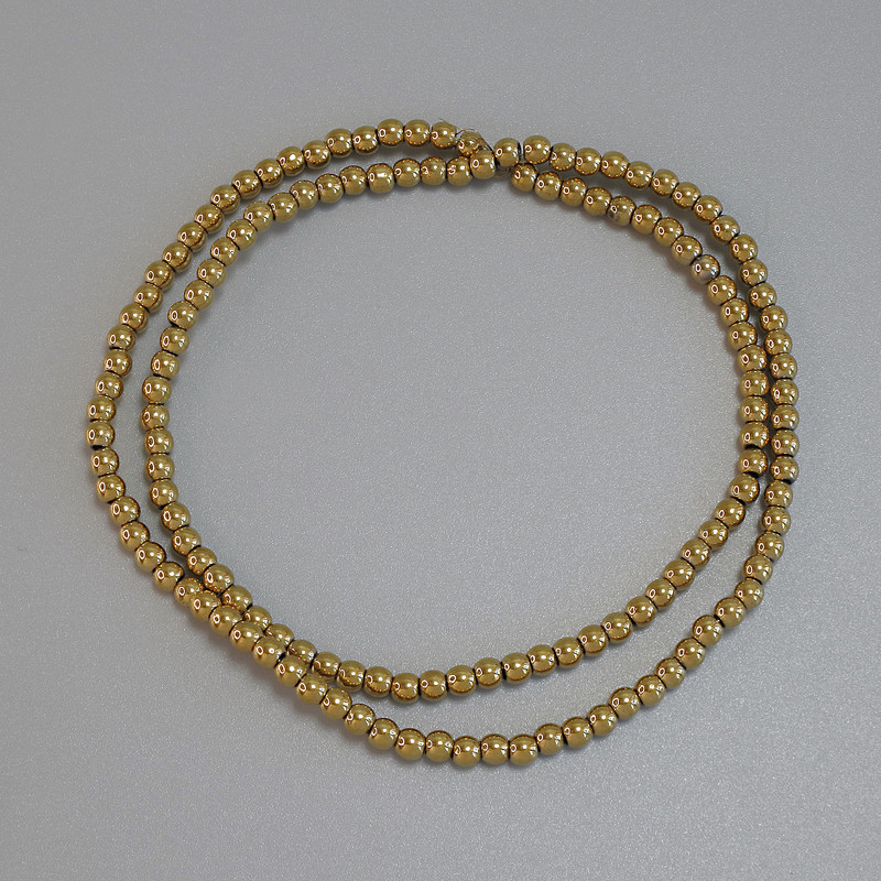 Hematite beads gold colour smooth ball 3mm+- on thread, length 39cm+