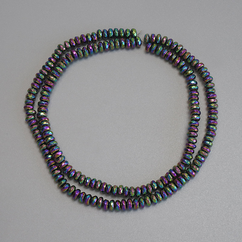 Hematite Beads Rainbow Colour Faceted Rondelle 4×2mm± on thread, length 38cm+